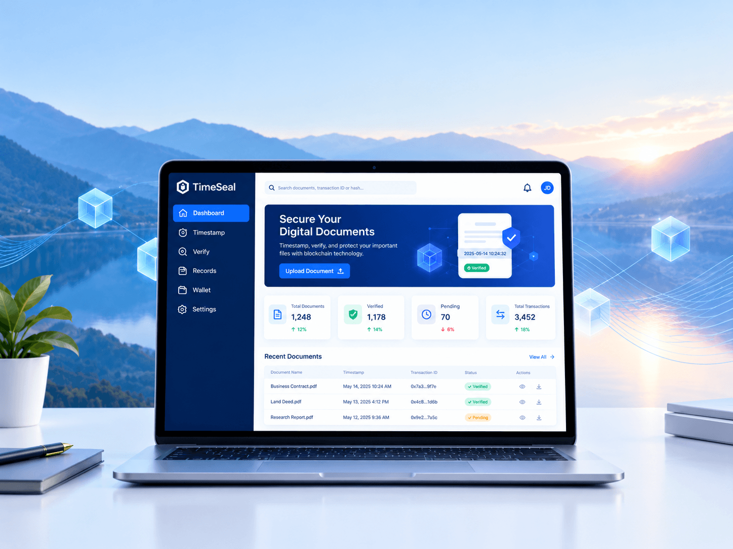 TimeSeal blockchain timestamping and document verification platform